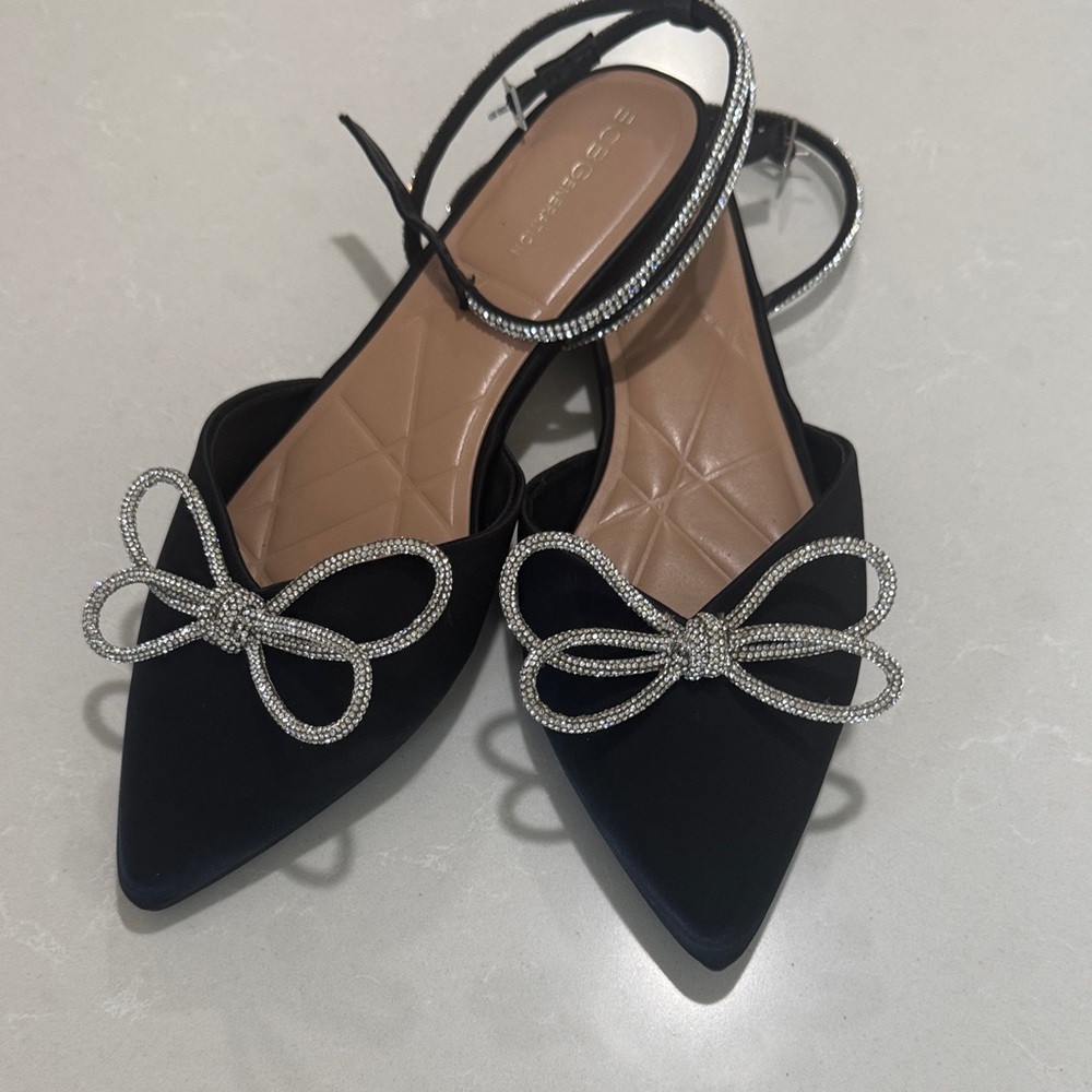 BCBGeneration Black Flats with Rhinestone Bow